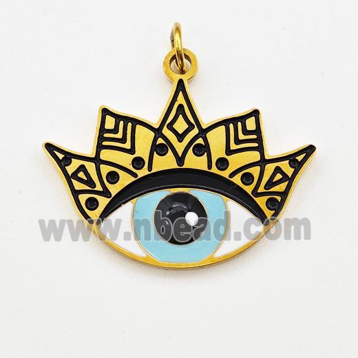 Stainless Steel Evil Eye Pendant Black Enamel Gold Plated