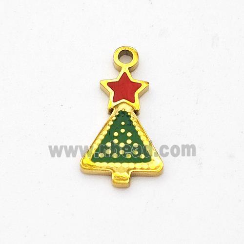 Christmas Tree Charms Stainless Steel Pendant Enamel Gold plated