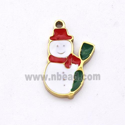 Christmas Snowman Charms Stainless Steel Pendant Enamel Gold Plated