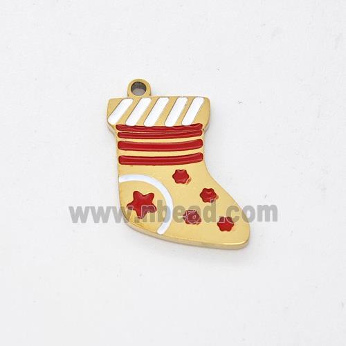 Christmas Stocking Charms Stainless Steel Pendant Enamel Gold Plated