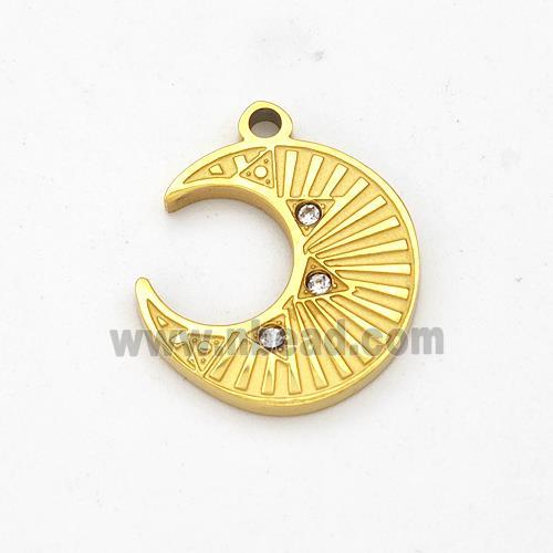 Stainless Steel Moon Pendant Micro Pave Rhinestone Gold Plated