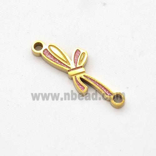 Stainless Steel Bowknot Connector Pink Painted Gold Plated