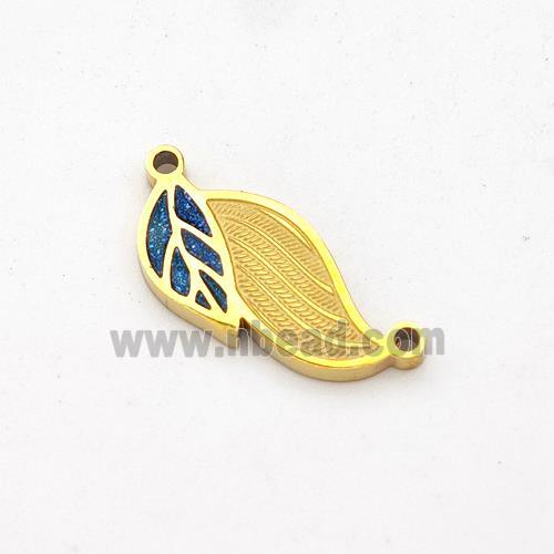 Stainless Steel Leaf Pendant Green Painted 2loops Gold Plated