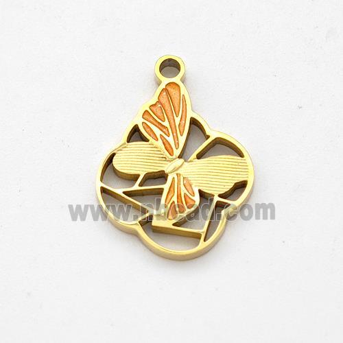 Stainless Steel Butterfly Pendant Orange Painted Gold Plated