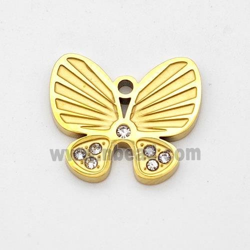 Stainless Steel Butterfly Pendant Micro Pave Rhinestone Gold Plated