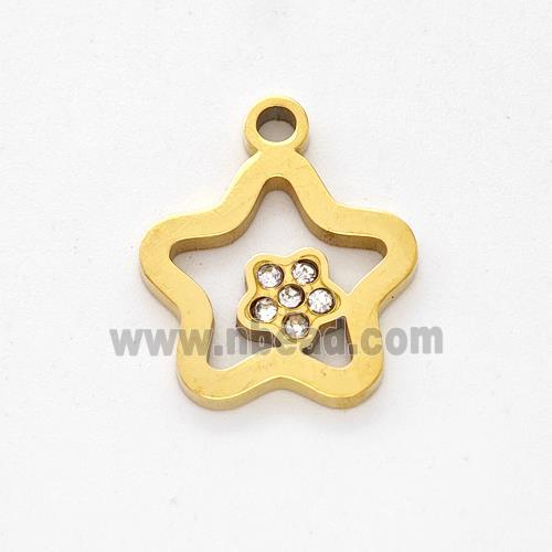 Stainless Steel Star Pendant Pave Rhinestone Gold Plated