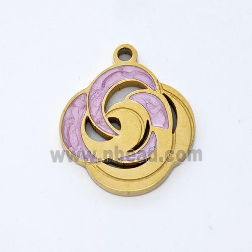 Stainless Steel Flower Pendant Lavender Painted Gold Plated