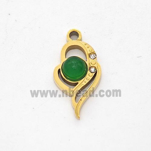 Stainless Steel Heart Pendant Pave Rhinestone Jade Gold Plated