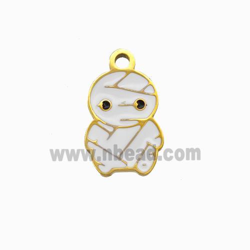 Halloween Clown Charms 304 Stainless Pendant White Enamel Gold Plated