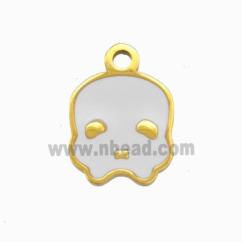 Halloween Skull Bones Charms 304 Stainless Pendant White Enamel Gold Plated