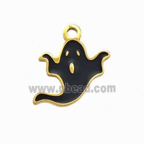 Halloween Ghost Charms 304 Stainless Pendant Black Enamel Gold Plated