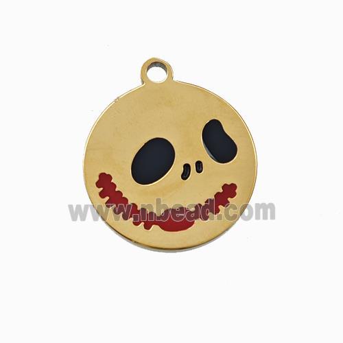 Halloween Mask Charms 304 Stainless Pendant Black Enamel Gold Plated