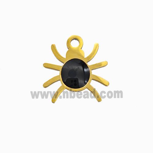 Halloween Spider Charms 304 Stainless Pendant Black Enamel Gold Plated