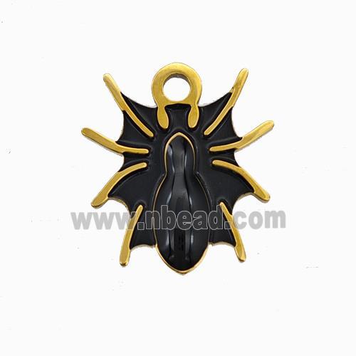 Halloween Spider Charms 304 Stainless Pendant Black Enamel Gold Plated