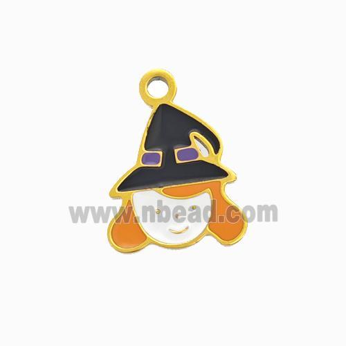 Halloween Witch Charms 304 Stainless Pendant Multicolor Enamel Gold Plated