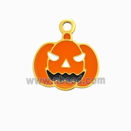 Halloween Pumpkin Charms 304 Stainless Pendant Orange Enamel Gold Plated