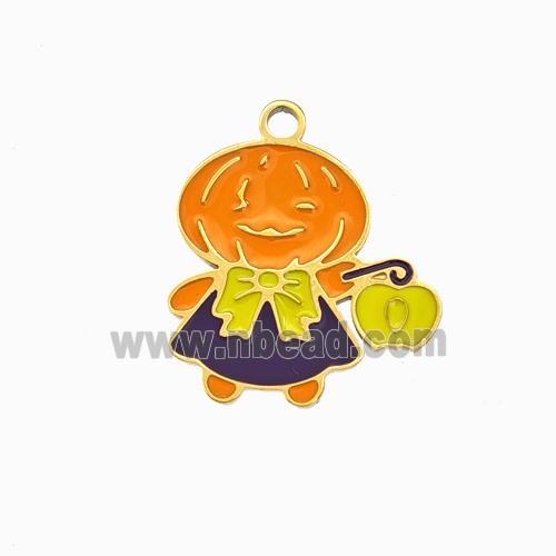 Halloween Pumpkin Doll Charms 304 Stainless Pendant Enamel Gold Plated