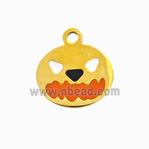 Halloween Mask Charms 304 Stainless Pendant Orange Enamel Gold Plated