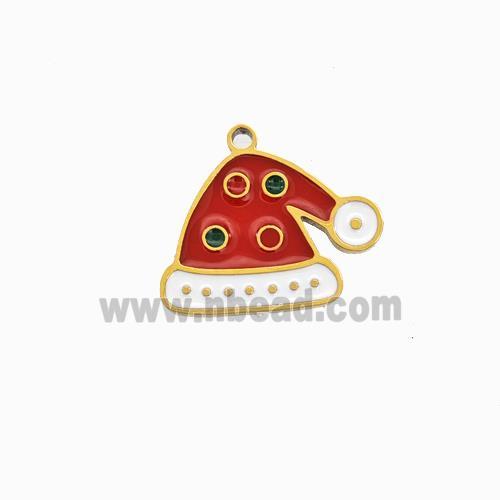 Christmas Hat Charms 304 Stainless Steel Pendant Red White Enamel Gold Plated