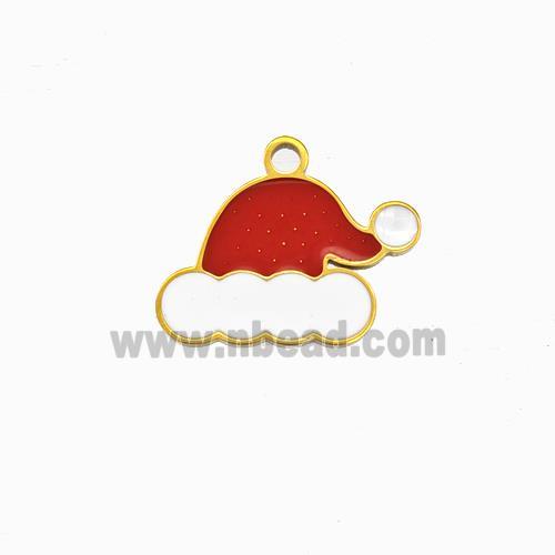 Christmas Hat Charms 304 Stainless Steel Pendant Red White Enamel Gold Plated