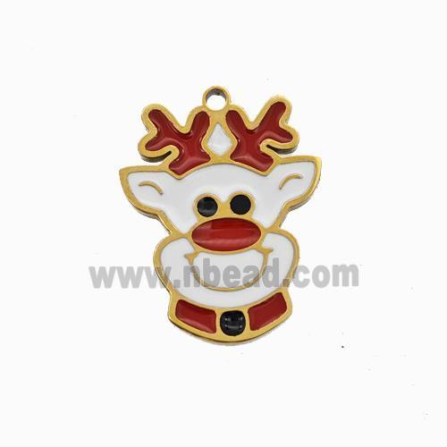 Christmas Reindeer Charms 304 Stainless Steel Pendant Enamel Gold Plated