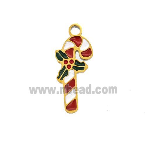 Christmas Candy Cane Charms 304 Stainless Steel Pendant Enamel Gold Plated