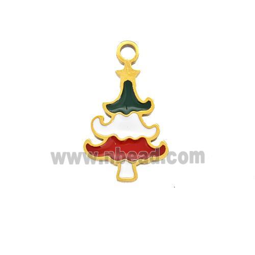 Christmas Tree Charms 304 Stainless Steel Pendant Enamel Gold Plated