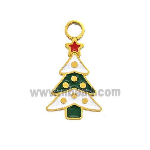 Christmas Tree Charms 304 Stainless Steel Pendant Enamel Gold Plated