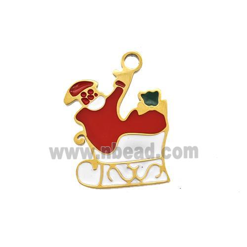 Christmas Santa Claus Charms 304 Stainless Steel Pendant Enamel Gold Plated