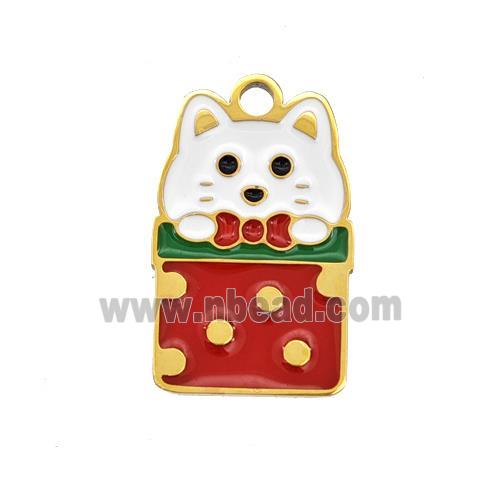 Christmas Cats Charms 304 Stainless Steel Pendant Enamel Gold Plated