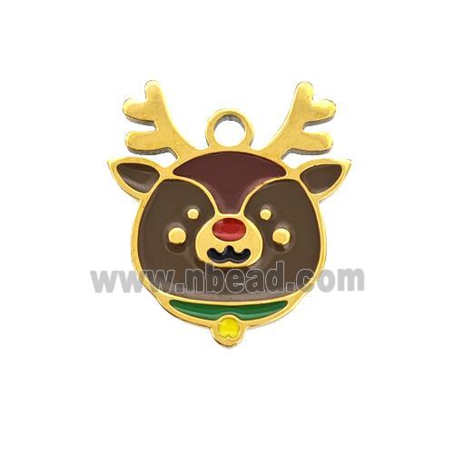 Christmas Reindeer Charms 304 Stainless Steel Pig Pendant Enamel Gold Plated