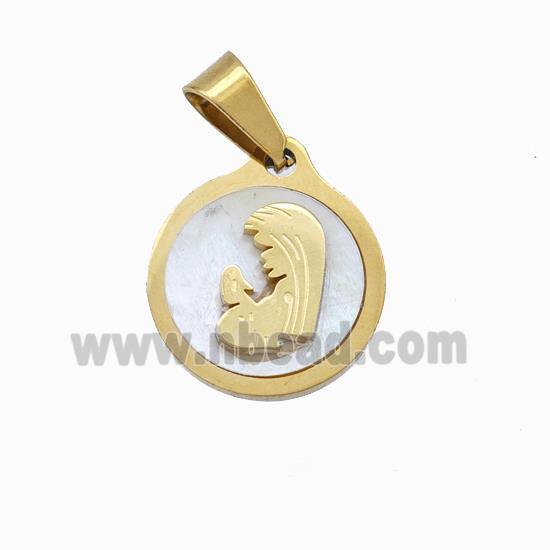 Virgin Mary Charms Stainless Steel Pendant Pave Shell Gold Plated