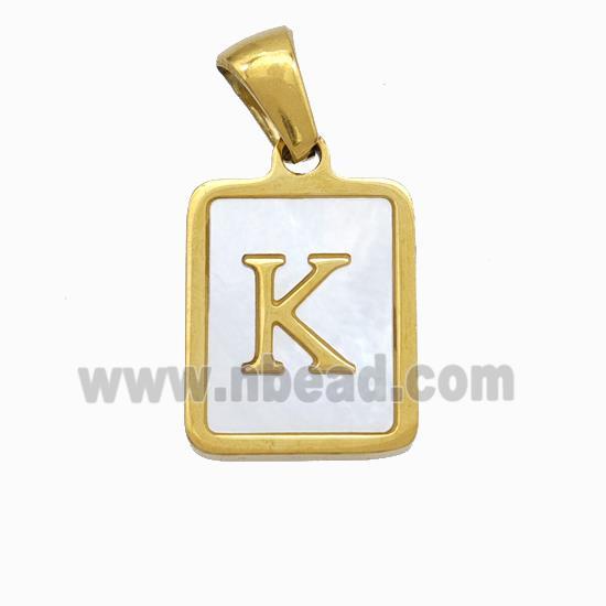 Stainless Steel Rectangle Pendant Pave Shell Letter-K Gold Plated