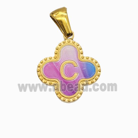 Stainless Steel Clover Pendant Letter-C Painted Gold Plated