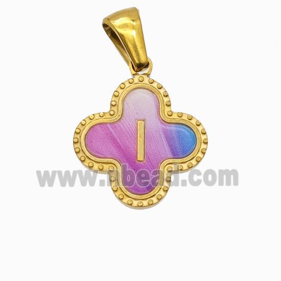 Stainless Steel Clover Pendant Letter-I Painted Gold Plated