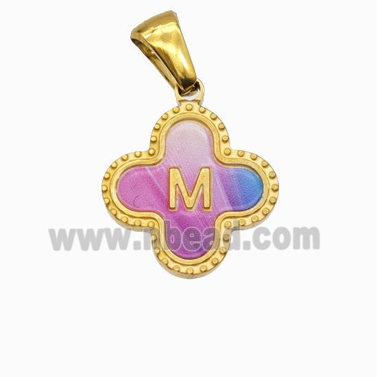 Stainless Steel Clover Pendant Letter-M Painted Gold Plated