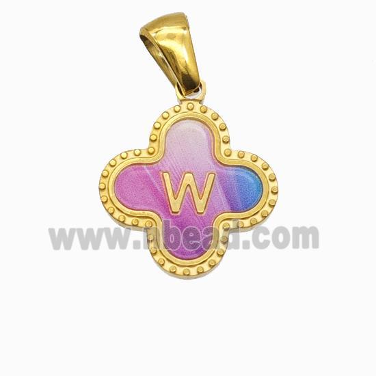 Stainless Steel Clover Pendant Letter-W Painted Gold Plated