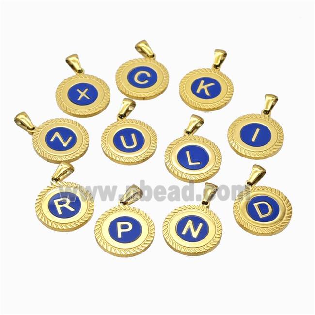 Stainless Steel Letter Pendant Pave Blue Shell Mix Alphabet Gold Plated