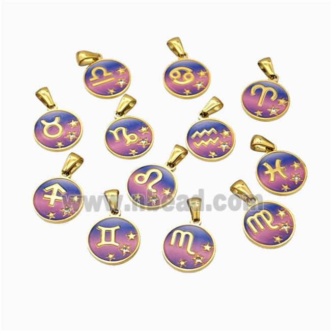 Stainless Steel Zodiac Symbol Pendant Painted Gold Plated Mixed