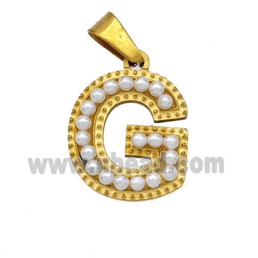 Stainless Steel Pendant Pave Pearlized Resin Letter-G Gold Plated