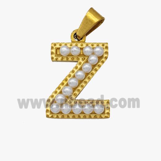 Stainless Steel Pendant Pave Pearlized Resin Letter-Z Gold Plated