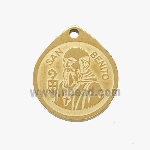 Stainless Steel Pendant San Benito Circle Medal Gold Plated