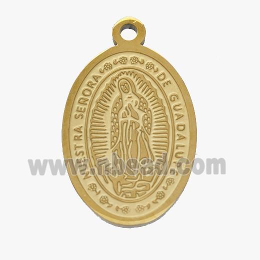 Stainless Steel Pendant Medal Virgin Mary Oval Gold Plated