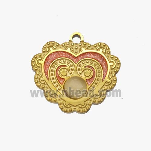 Stainless Steel Heart Pendant Pave White Jade Gold Plated