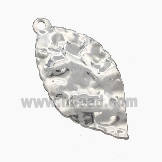 Raw Stainless Steel Leaf Pendant Hammered