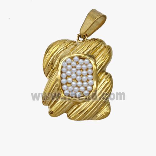 Stainless Steel Pendant Pave Pearlized Resin Gold Plated