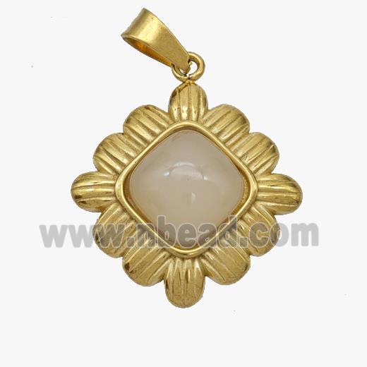 Stainless Steel Flower Pendant Pave Jade Gold Plated