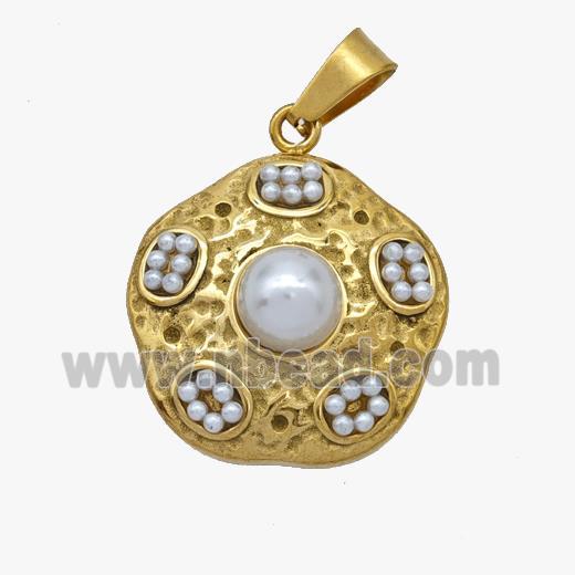 Stainless Steel Flower Pendant Pave Pearlized Resin Gold Plated