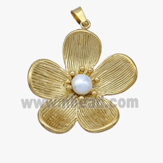 Stainless Steel Flower Pendant Pave Pearlized Resin Gold Plated