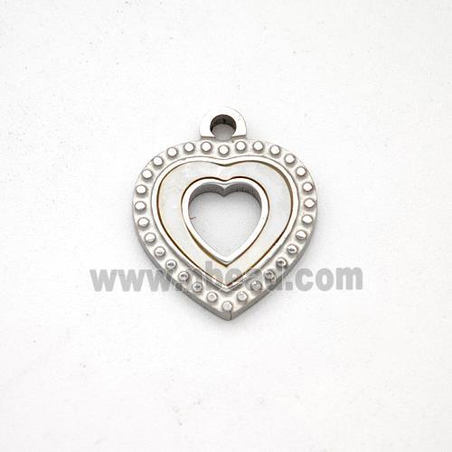 Raw Stainless Steel Heart Pendant Pave Shell